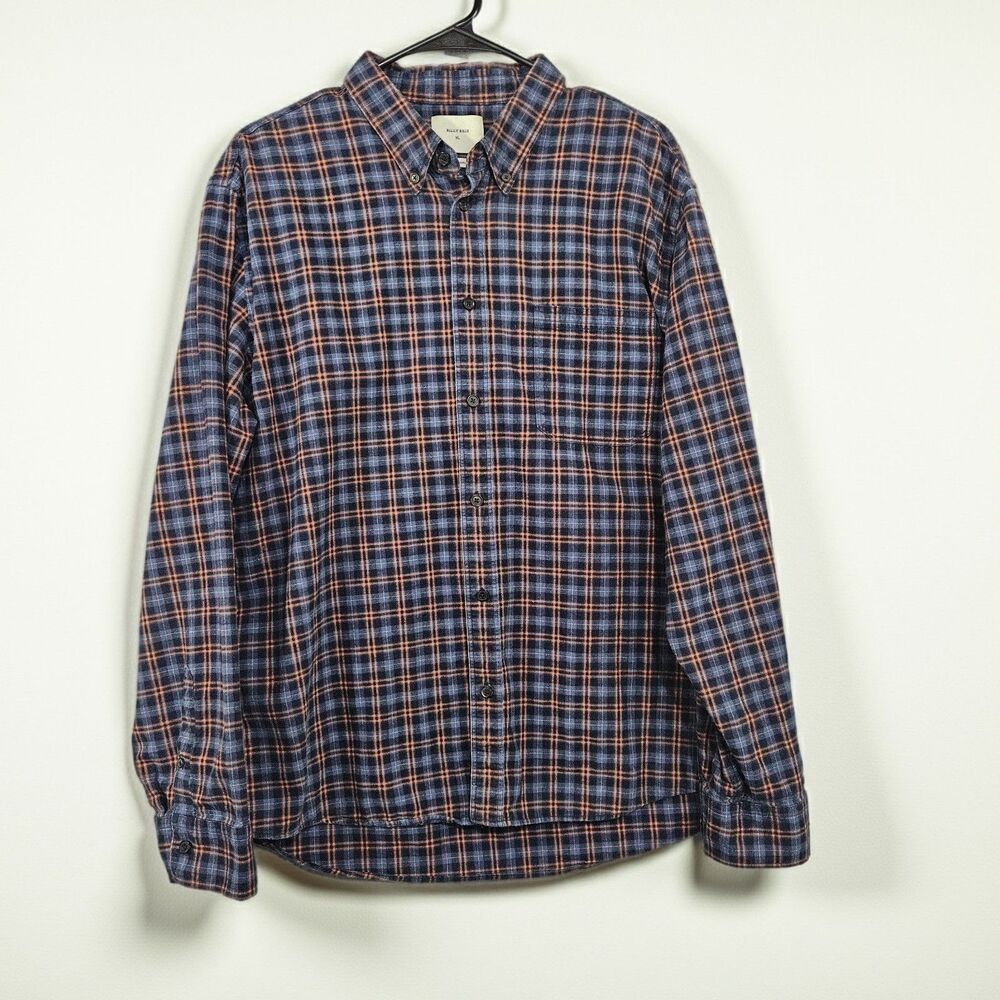 Billy Reid Shirt Mens XL Blue Gray Plaid Button Down Long Sleeve Standard Fit